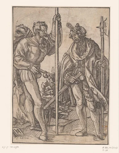 Twee landsknechten met een spies en een hellebaard by anonymous, print, 1510-1516