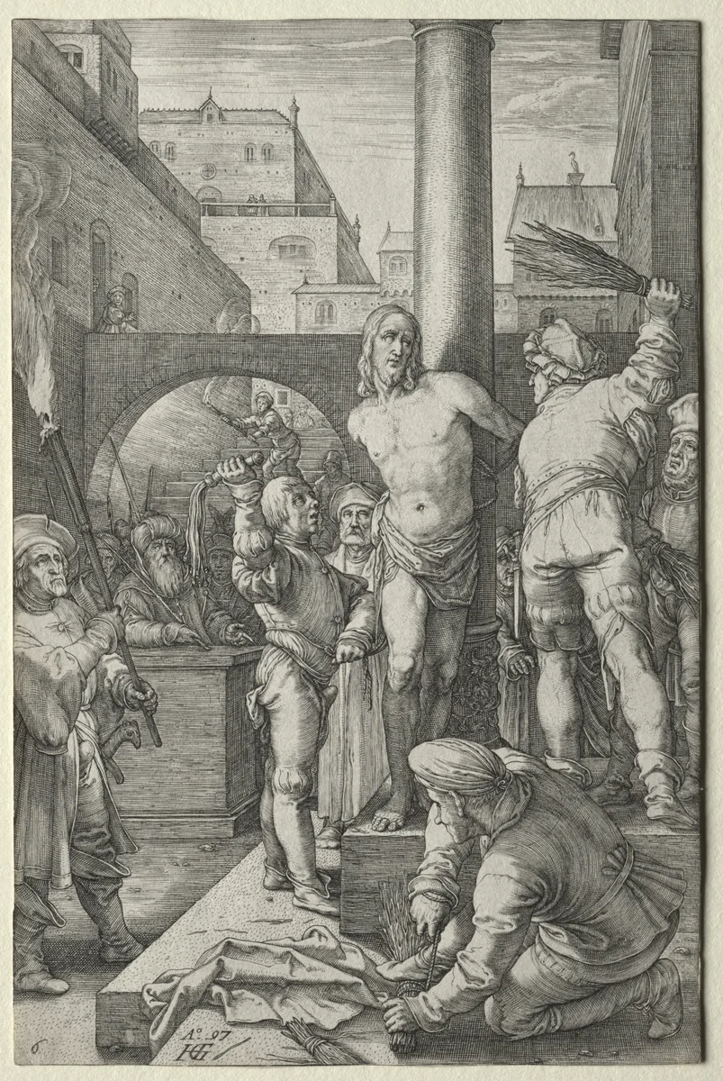 The Passion: The Flagellation by Hendrick Goltzius, print, 1592-1602
