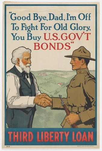 Good Bye, Dad, I'm Off to Fight for Old Glory, You Buy U.S. Gov't Bonds by L. Harris, design, 1917