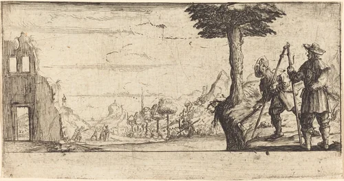 Landscape with Two Pilgrims by Jacques Callot, print, 1600-1699