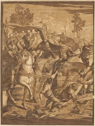 The Crucifixion (left panel) by John Baptist Jackson, print, 1741