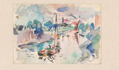 De Kostverloren Vaart te Amsterdam gezien in noordelijke richting by Rik Wouters, drawing, 1915