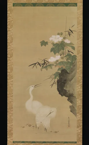 Egrets and Cotton Roses by Tosa Mitsuoki, painting, 1634-1699