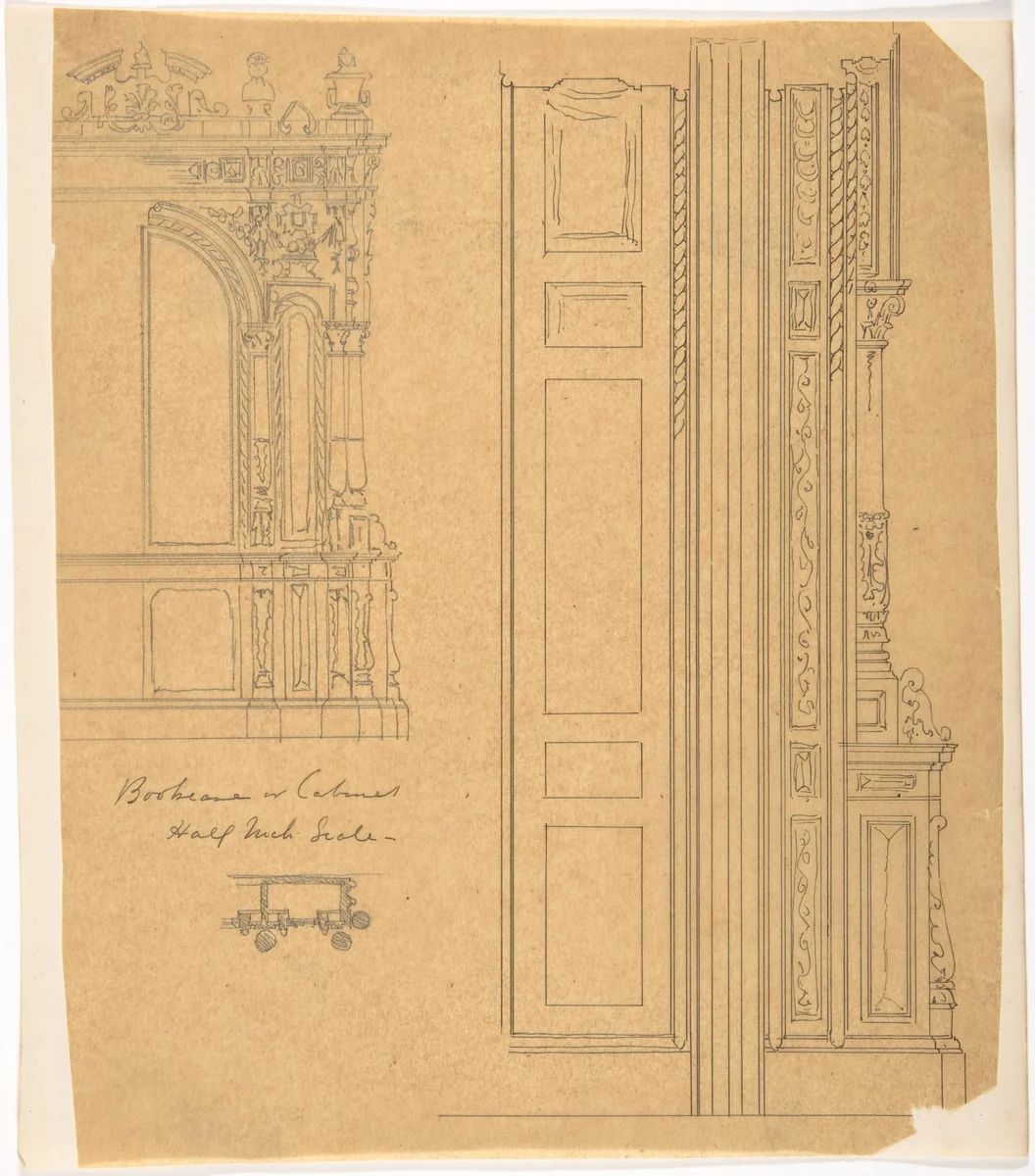 Bookcase of Cabinet Design by anonymous, drawing, 1800-1900