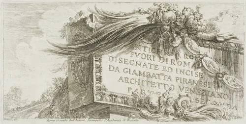 Title Page: Roman Antiquities outside Rome drawn and etched by Giambat'ta Piranesi, Venetian Architect. Part Two, from Some Views of Triumphal Arches and other Monuments by Giovanni Battista Piranesi, print, 1748