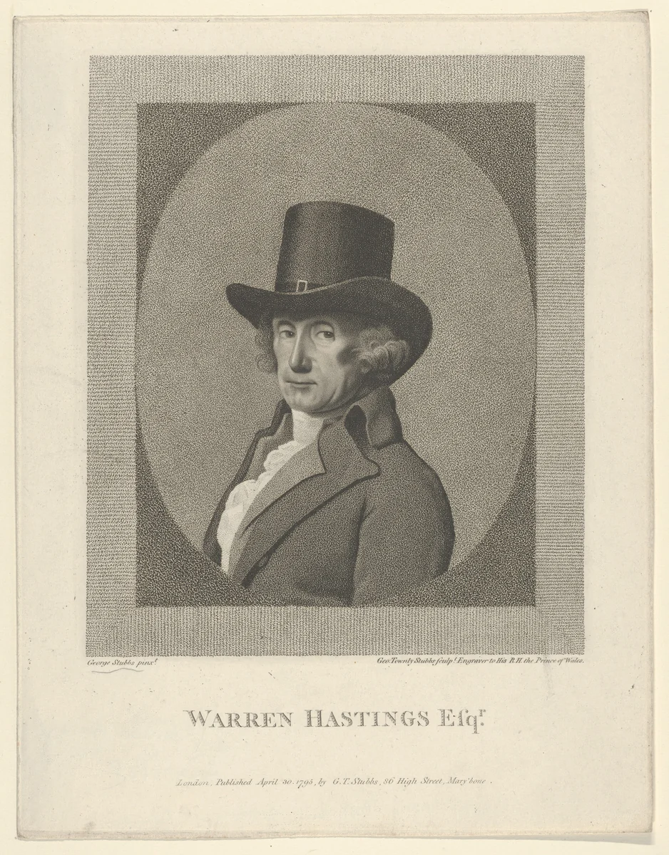 Portrait of Warren Hastings, Esq. by George Townley Stubbs, print, 1795