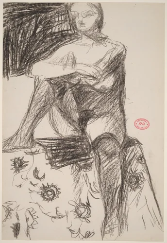 Untitled [female nude in stockings on a patterned support] by Richard Diebenkorn, drawing, 1955-1967