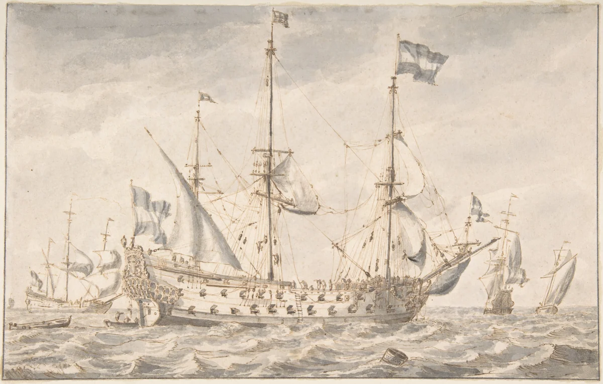 Dutch Men Of War by Willem van de Velde, drawing, 1625-1693