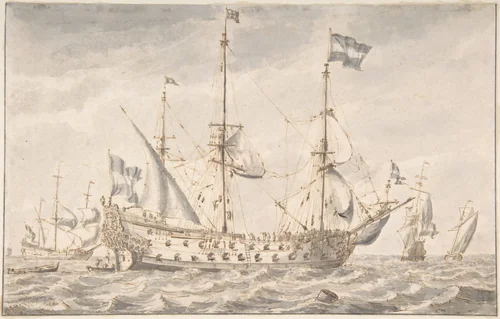 Dutch Men Of War by Willem van de Velde, drawing, 1625-1693