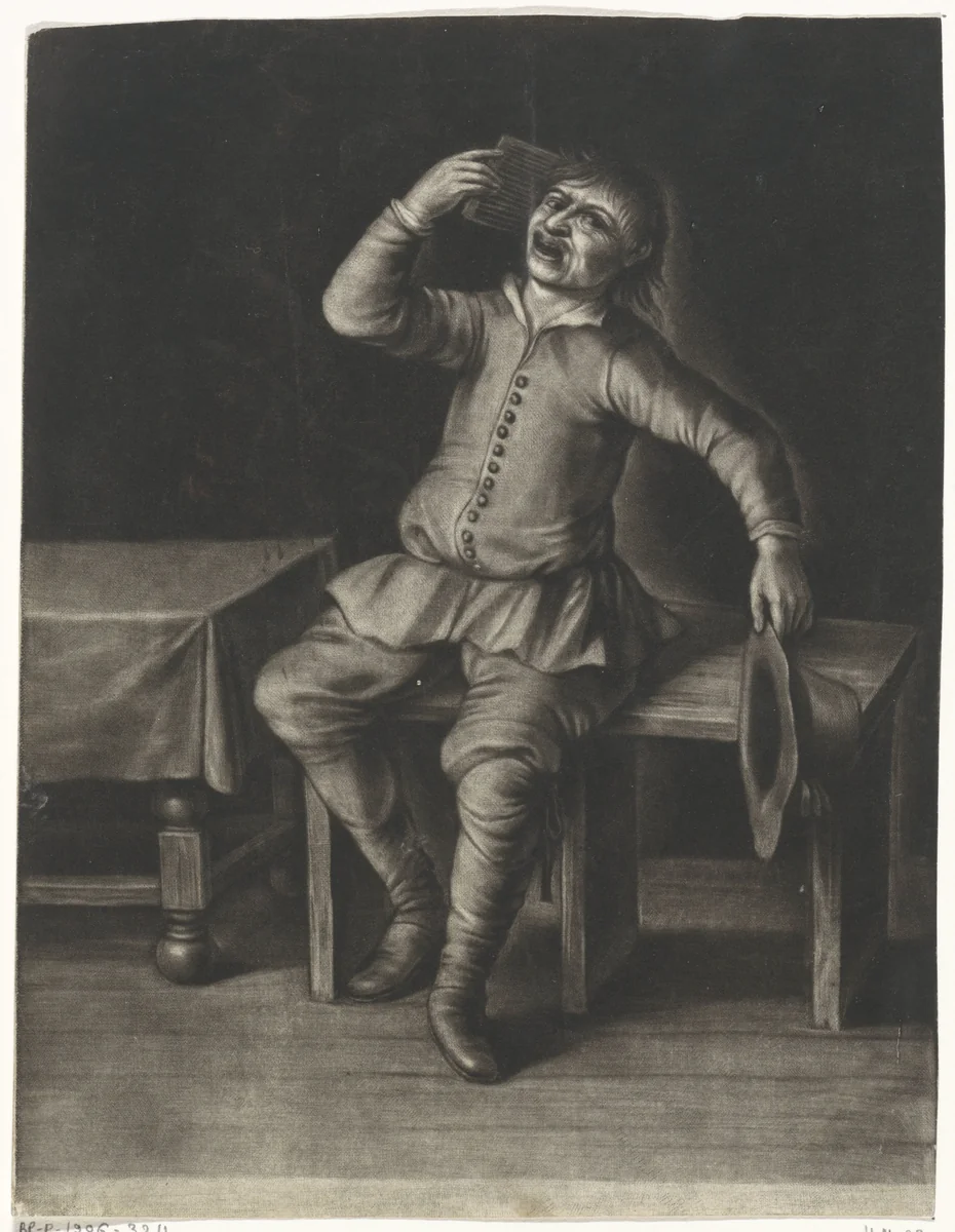 Het Gevoel: een man kamt zijn haar by Jacob Gole, print, 1670-1724