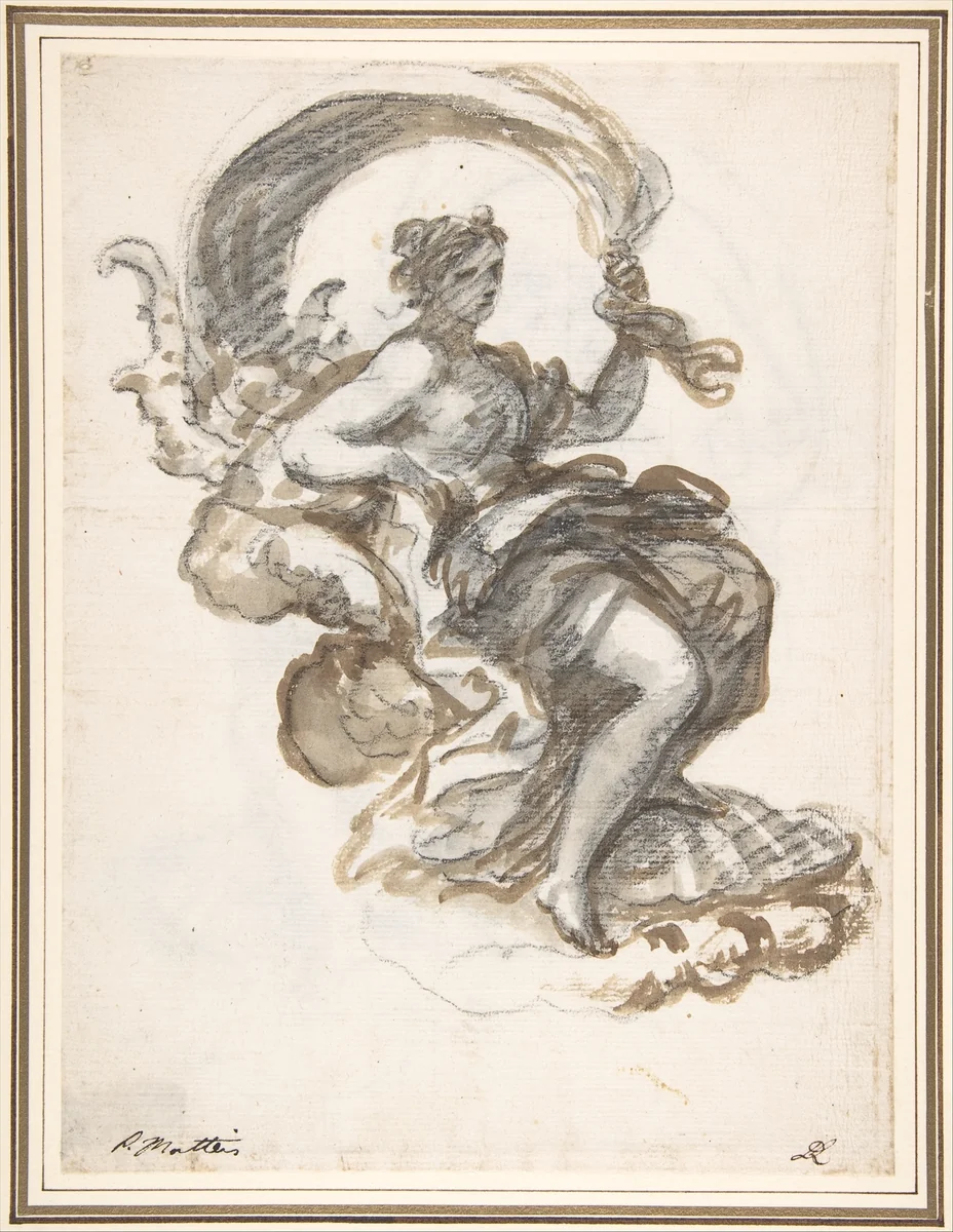 Studies of a Reclined Woman on a Seashell, for the Triumph of Galatea (recto and verso) by Paolo de Matteis, drawing, 1687-1697