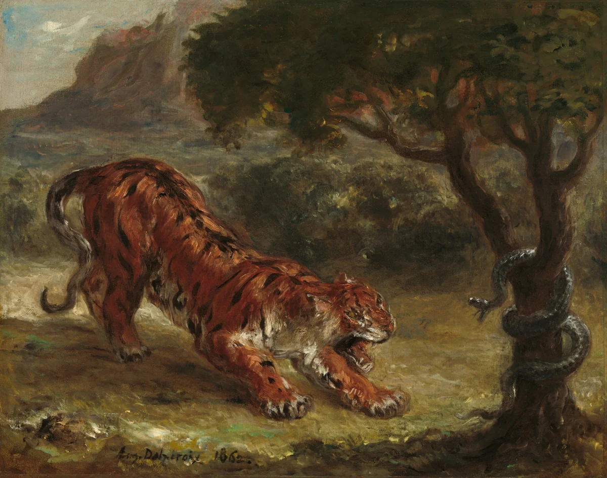 Tiger and Snake by Eugène Delacroix, painting, 1862