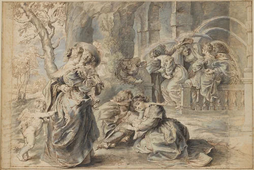The Garden of Love (left portion) by Peter Paul Rubens, drawing, 1633-1635