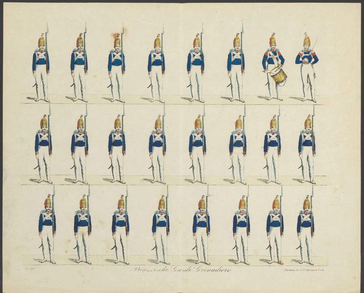 Pruisische grenadiers by anonymous, print, 1837-1868
