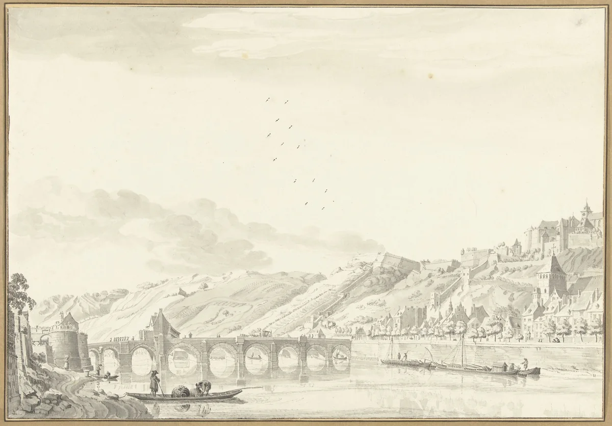 Gezicht op de stad en het Kasteel te Namen by Jan de Beijer, drawing, 1745