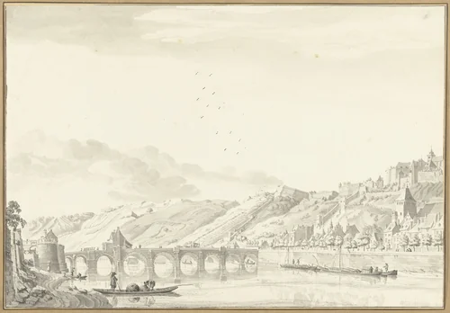 Gezicht op de stad en het Kasteel te Namen by Jan de Beijer, drawing, 1745