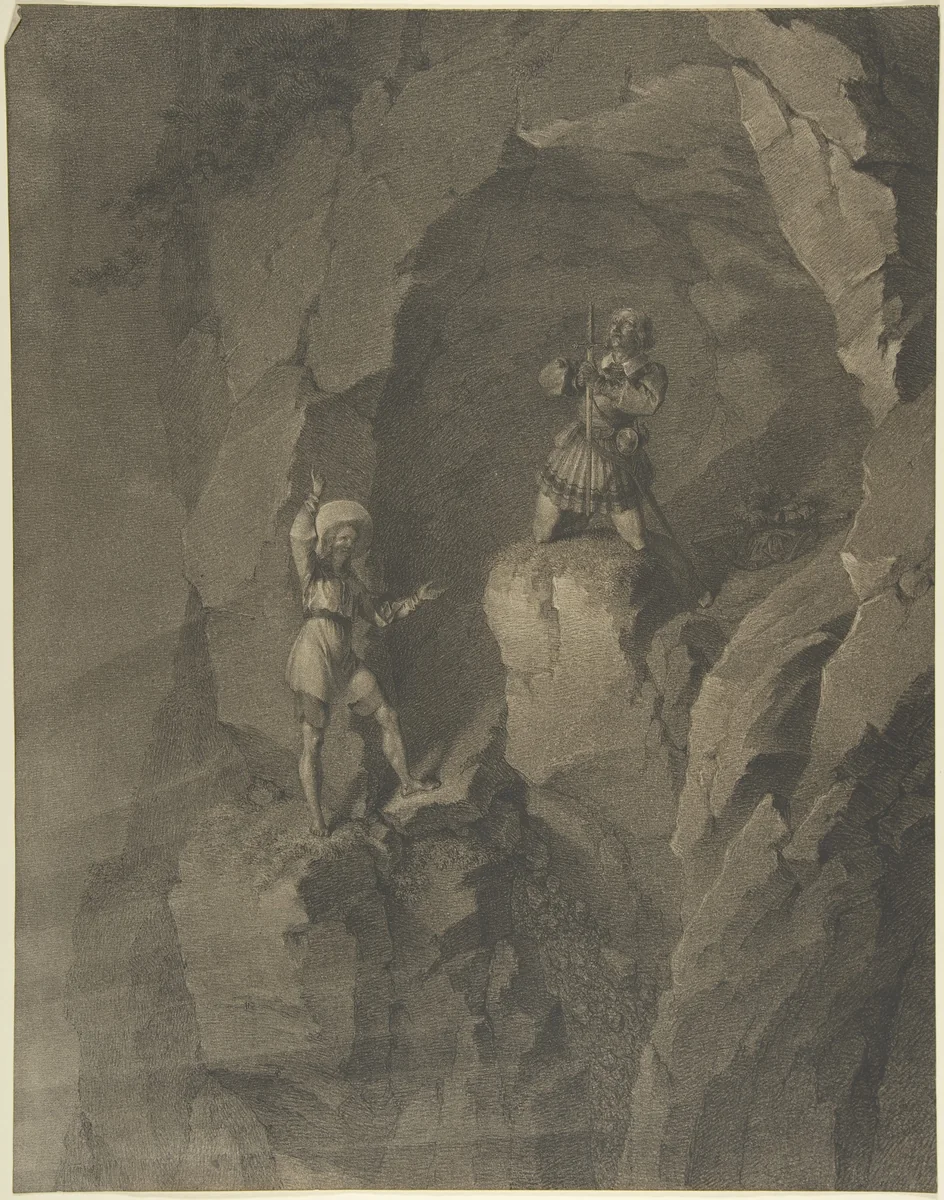 Soldiers in a Cave Receiving Blessings from Heaven by Franz von Hauslab, drawing, 1810-1883
