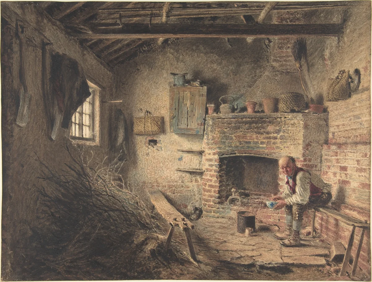 The Woodcutter's Breakfast (The Faggot Gatherer's Meal) by William Henry Hunt, drawing, 1827-1839