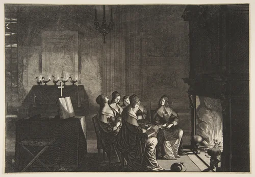 Foolish Virgins Sleeping (Les Vierges folles somnolent en attendant l'arrivé de l"époux) by Abraham Bosse, print, 1630-1640