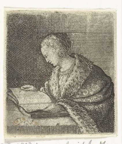 Lezende vrouw by Willem Basse, print, 1633-1672