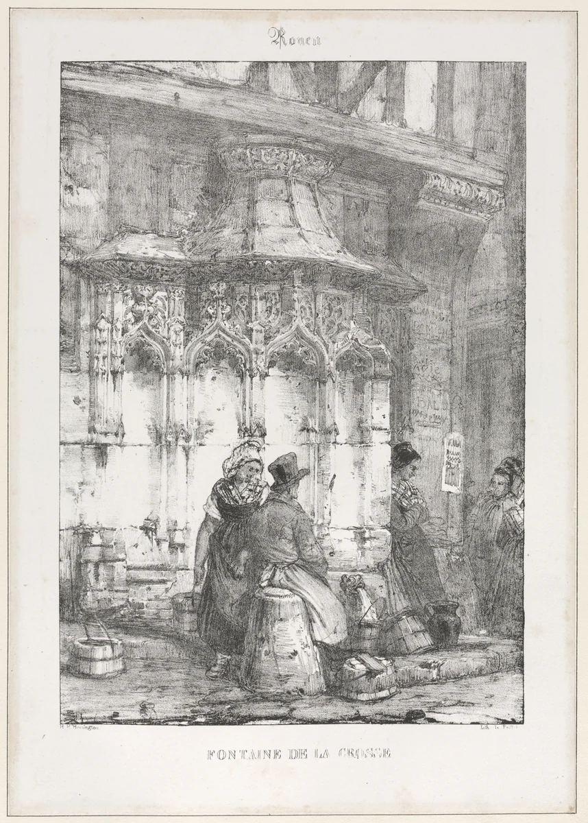 Architectural Remains and Fragments: Rouen - Fontaine de la Crosse by Richard Parkes Bonington, print, 1827-1826