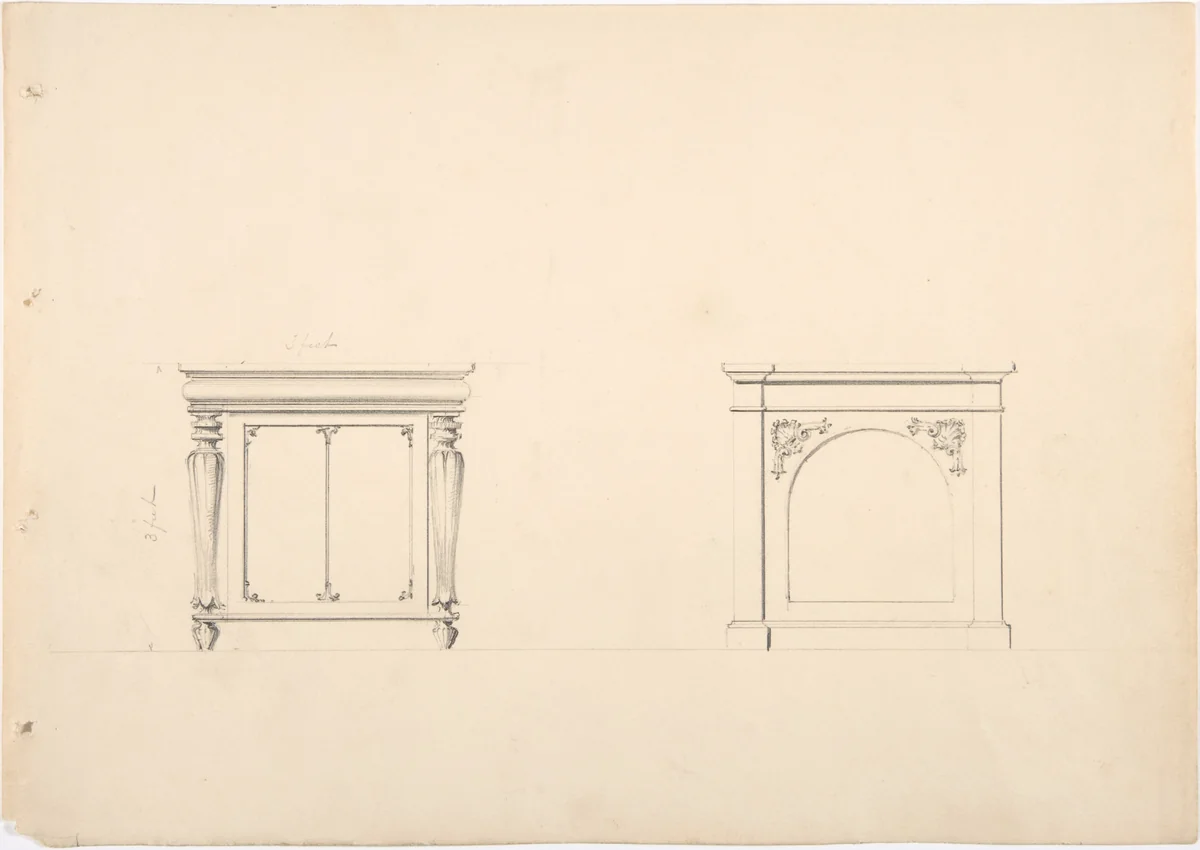 Design for Two Small Cabinets by anonymous, drawing, 1800-1850
