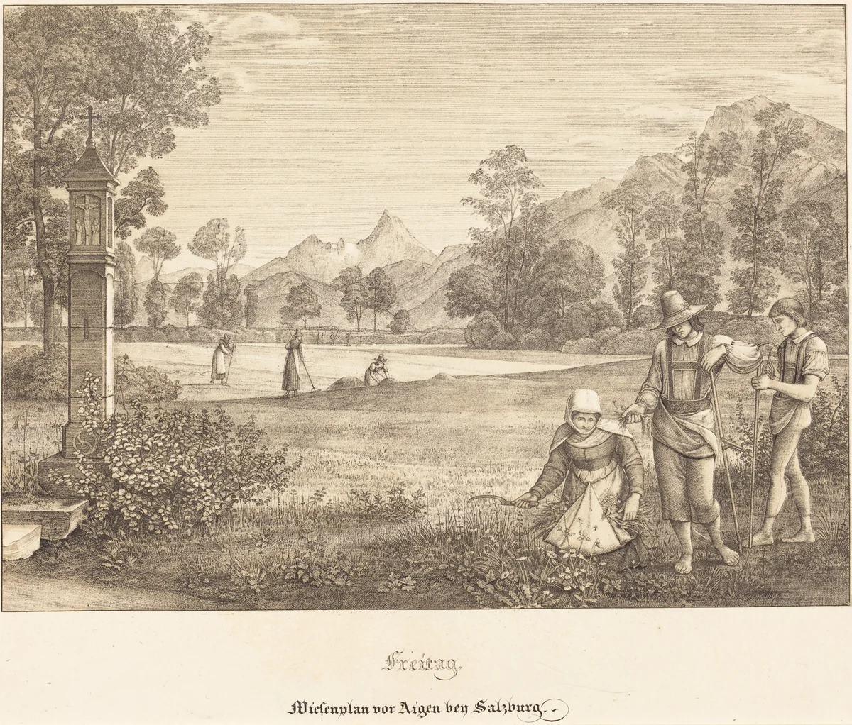 Freitag - Wiesenplan vor Aigen bey Salzburg (Meadow before Aigen near Salzburg) by Ferdinand Olivier, print, 1823