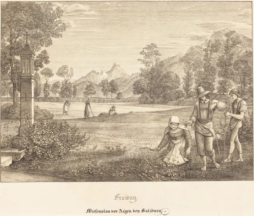 Freitag - Wiesenplan vor Aigen bey Salzburg (Meadow before Aigen near Salzburg) by Ferdinand Olivier, print, 1823