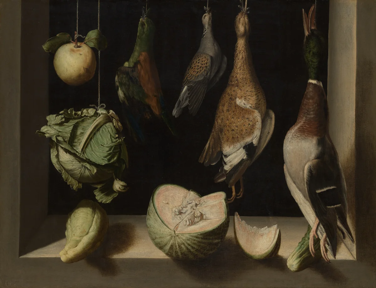 Still Life with Game Fowl by Juan Sánchez Cotán, painting, 1600-1603