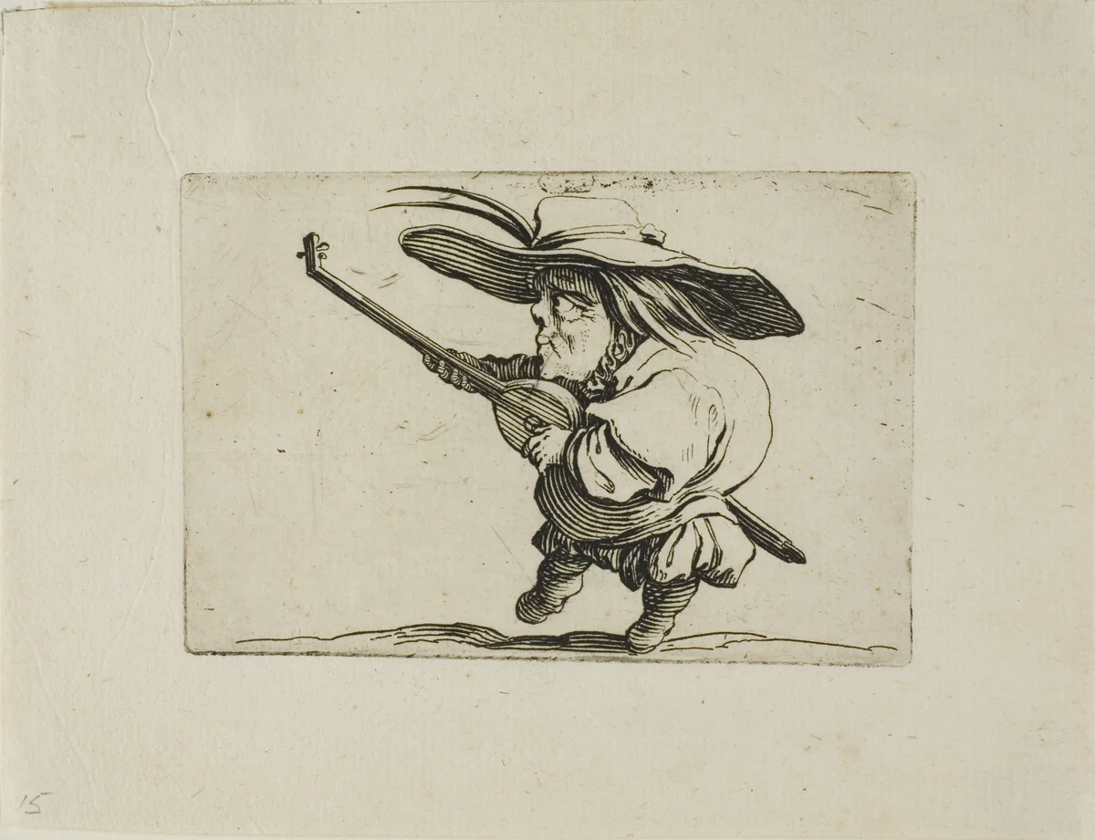 The Lute Player, from Varie Figure Gobbi by Jacques Callot, print, 1616