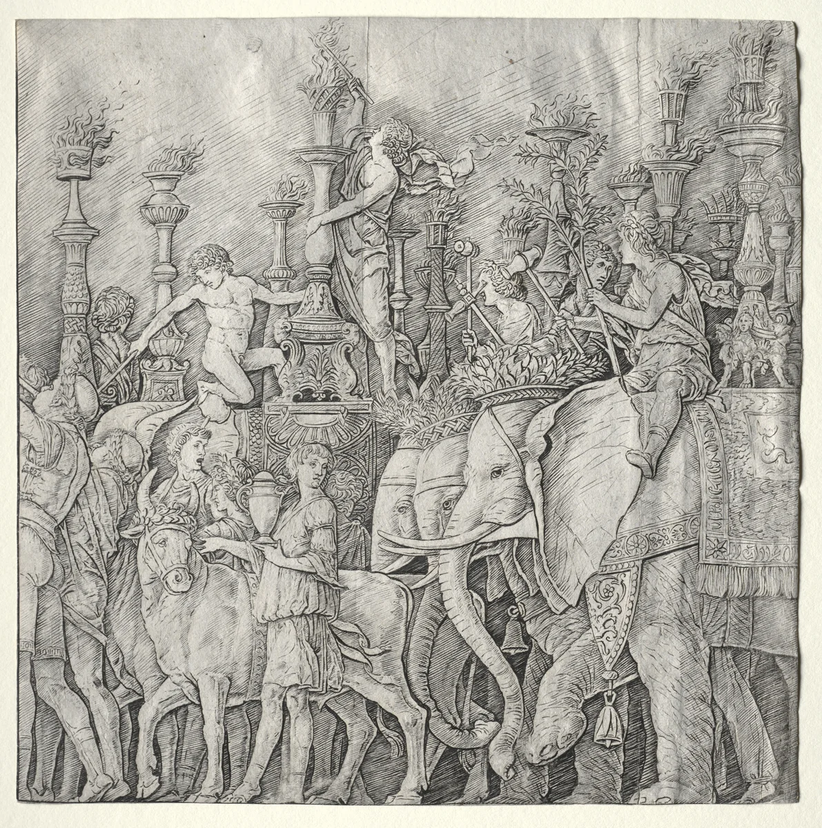 The Triumphs of Caesar: The Elephants by Giulio Campagnola, print, 1485-1490