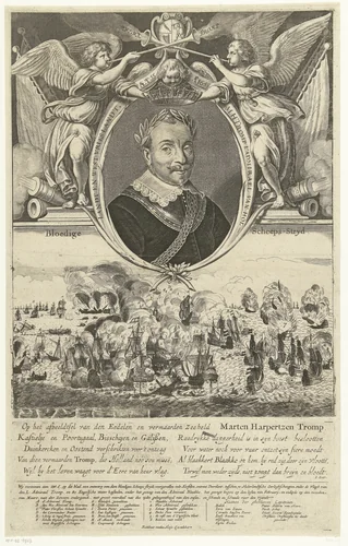 Portret van admiraal Maarten Harpertszoon Tromp op 55-jarige leeftijd by Cornelis van Dalen, print, 1640-1653