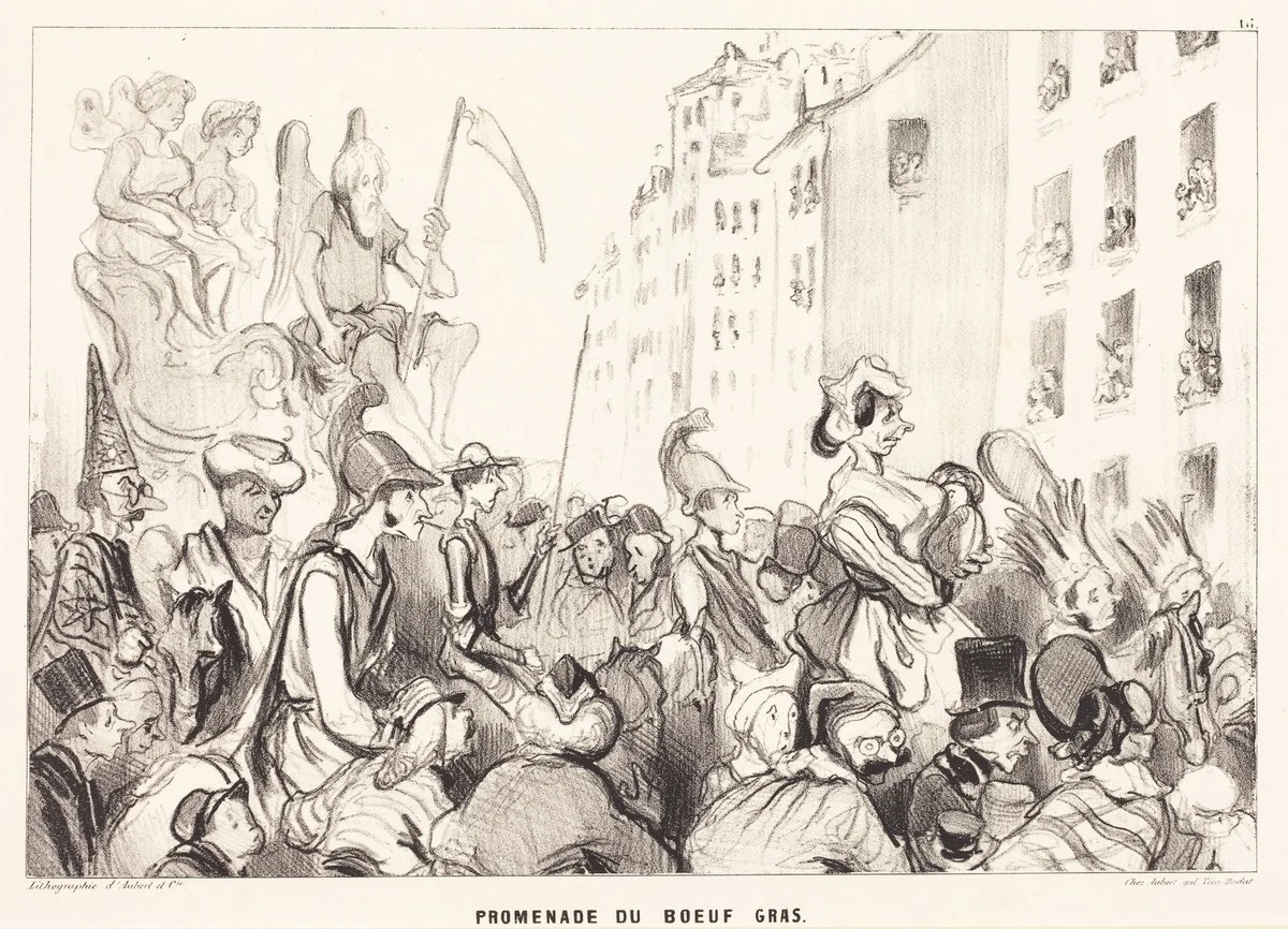 Promenade du Boeuf gras by Honoré Daumier, print, 1839