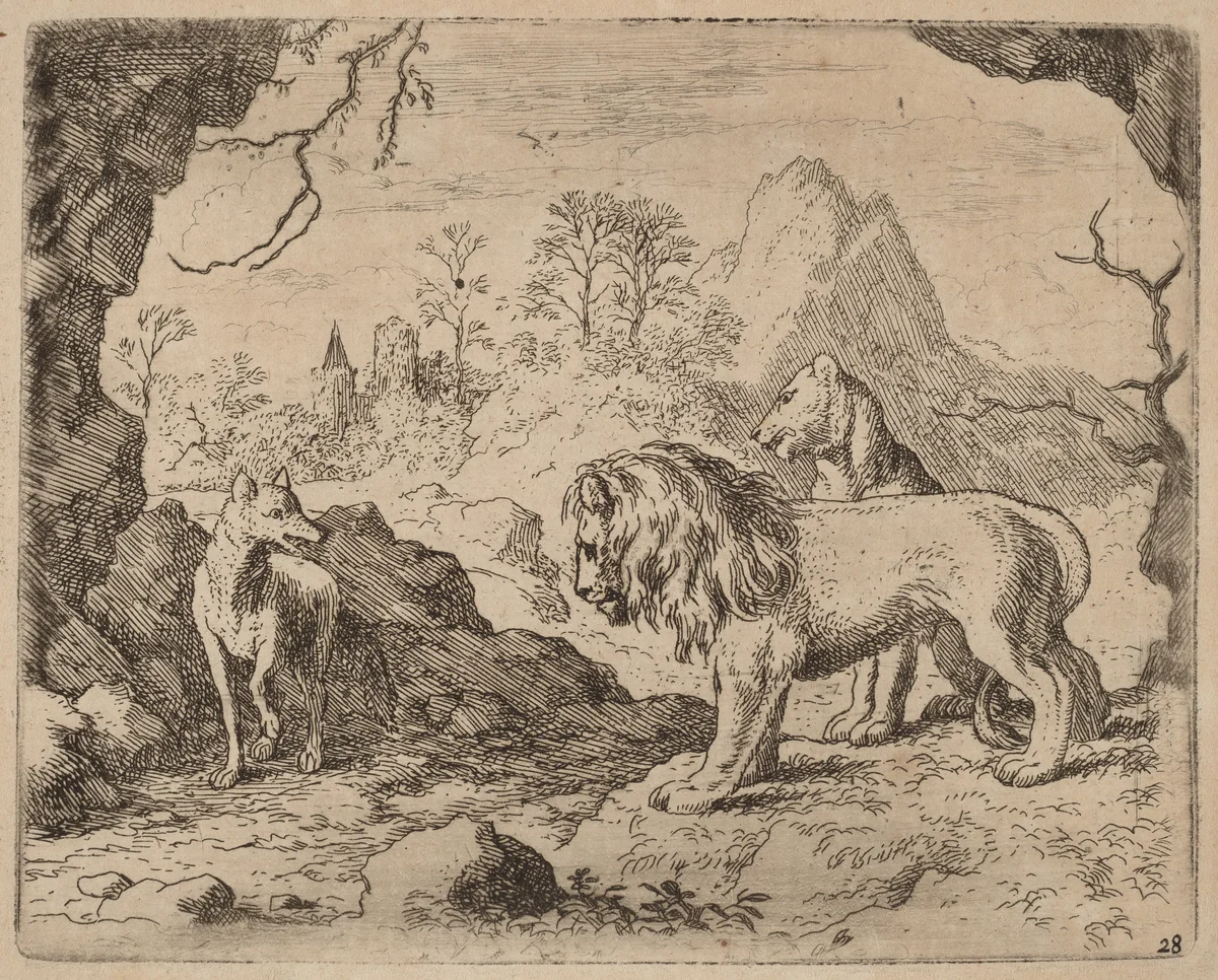 Reynard Promises to Reveal the Hidden Treasure by Allart van Everdingen, print, 1645-1656