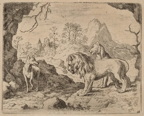Reynard Promises to Reveal the Hidden Treasure by Allart van Everdingen, print, 1645-1656