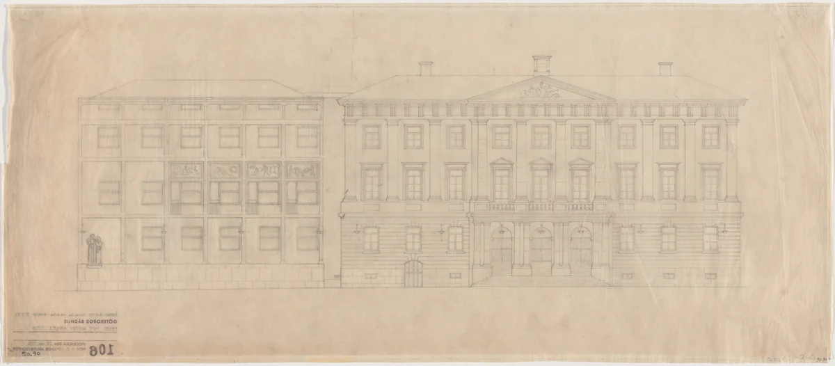 Law Courts Annex, Gothenburg, Sweden, Exterior elevation by Erik Gunnar Asplund, architecture, 1936