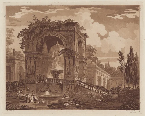 View of an Antique Fountain by Hubert Robert, print, 1767