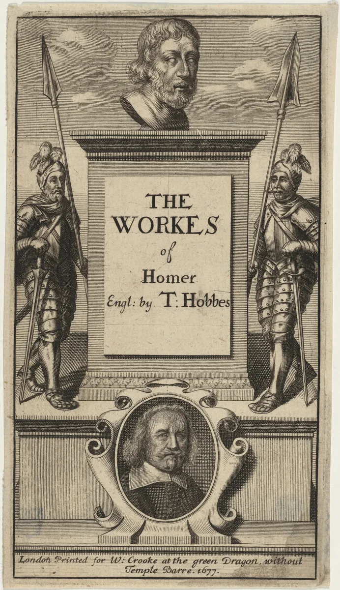 Title Page to the Work of Homer, Translated by Thomas Hobbes by Unknown 19th Century, print, 1677