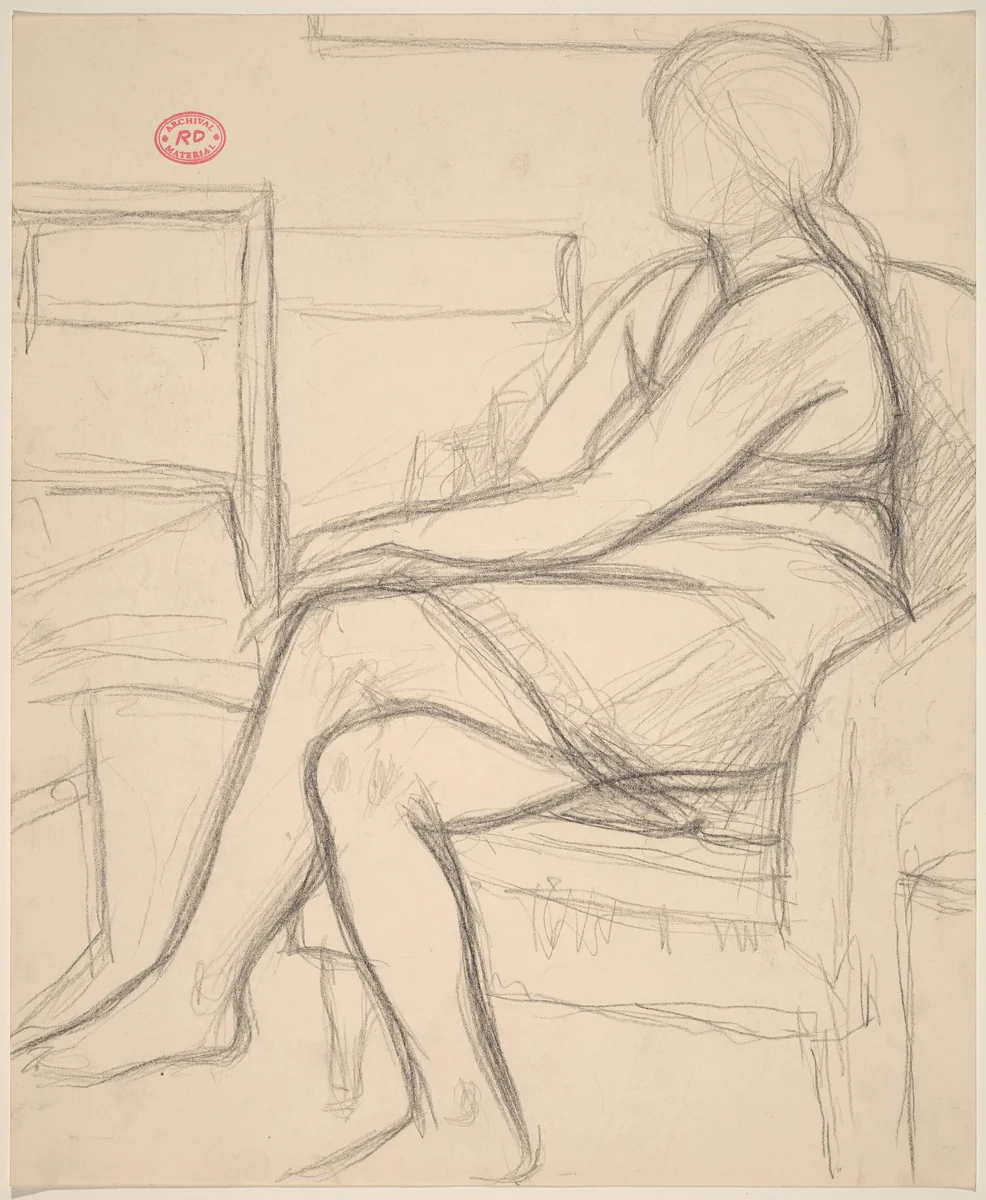 Untitled [female nude seated in the studio] by Richard Diebenkorn, drawing, 1955-1967