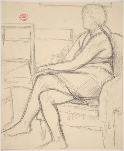 Untitled [female nude seated in the studio] by Richard Diebenkorn, drawing, 1955-1967