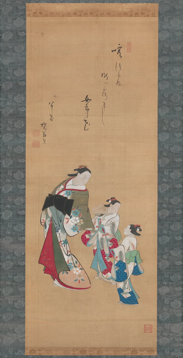 Courtesan and Two Attendants by Torii Kiyonobu I (鳥居 清信), other, 1695-1715