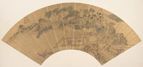 Landscape with figure by Chen Jichun, painting, 1635