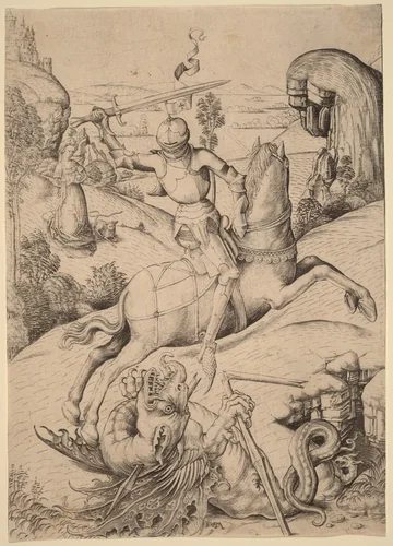 Saint George and the Dragon by Israhel van Meckenem, print, 1480-1490