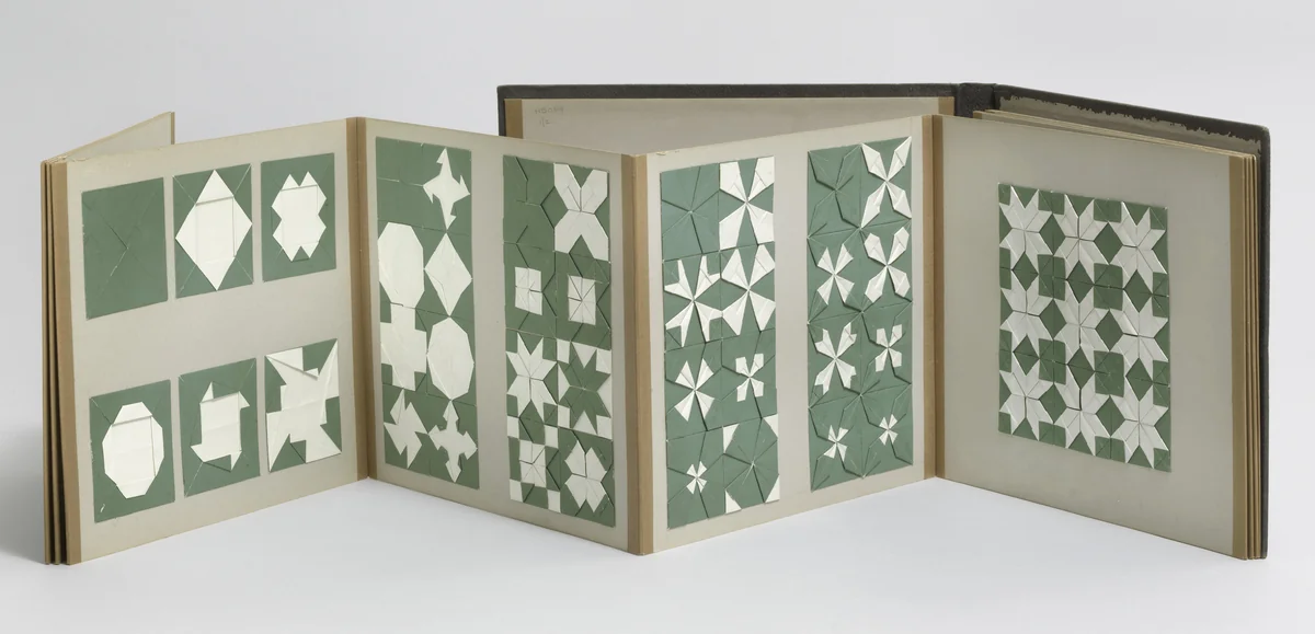Paper folding (Kindergarten material based on the educational theories of Friedrich Froebel) by Fannie E. Kachline, design, 1890