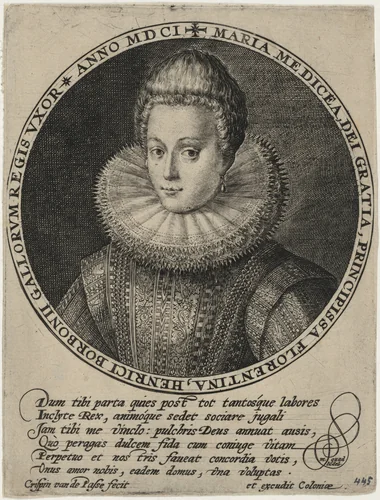 Marie de Medicis, Queen of France by Crispijn van de Passe I, print, 1601