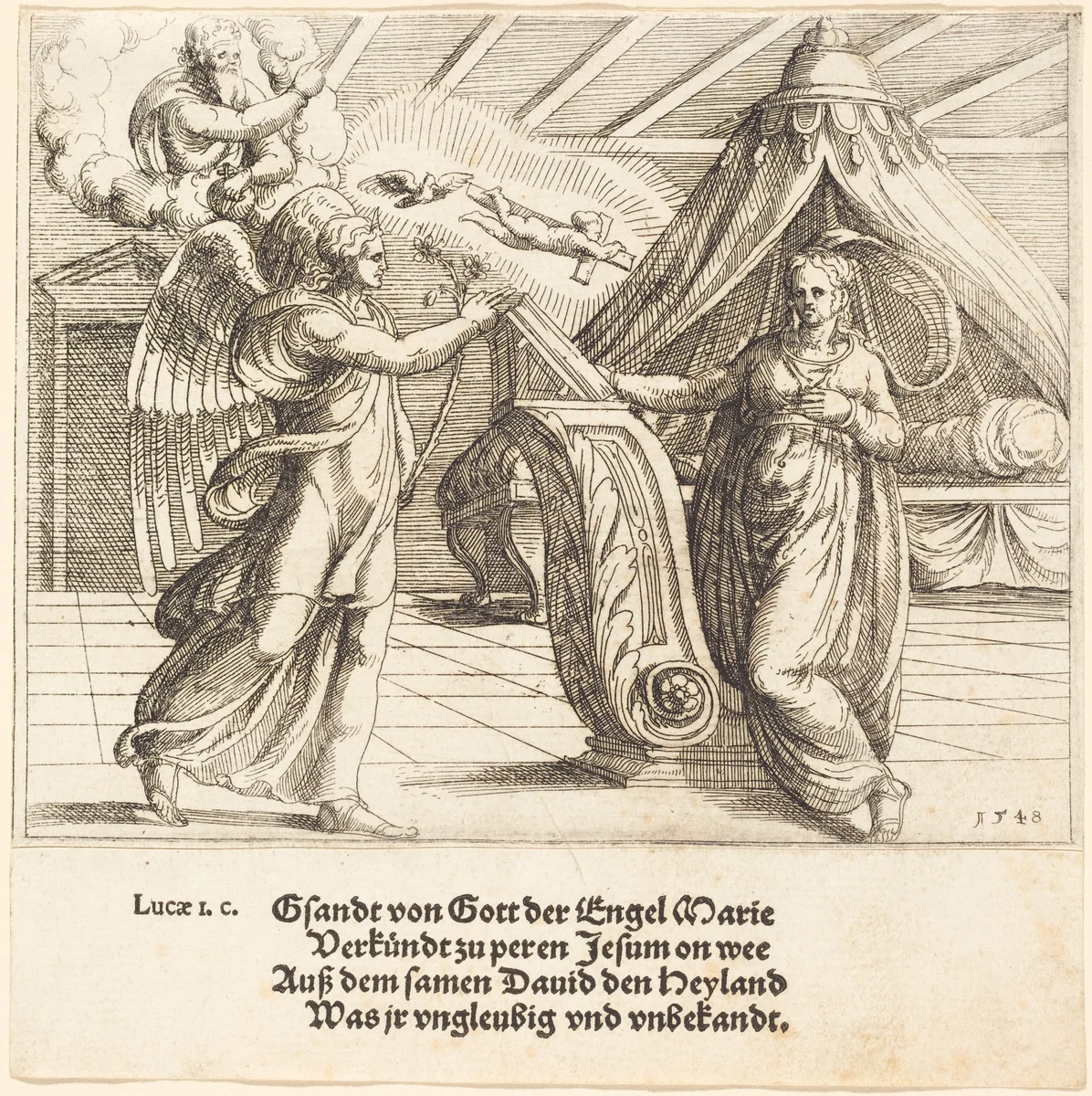 The Annunciation by Augustin Hirschvogel, print, 1548