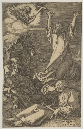 Christ on the Mount of Olives, from The Passion (copy) by Mario Cartaro, print, 1567