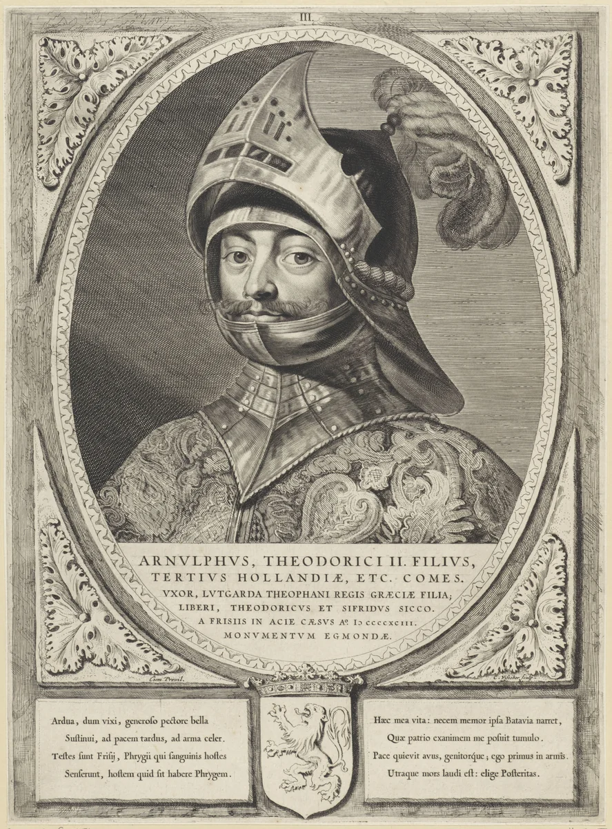 Portret van Arnulf, graaf van Holland by Cornelis Visscher, print, 1650