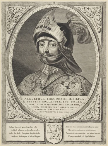 Portret van Arnulf, graaf van Holland by Cornelis Visscher, print, 1650