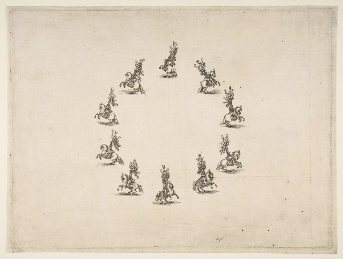 Ten Cavaliers Forming a Circle by Stefano della Bella, print, 1652